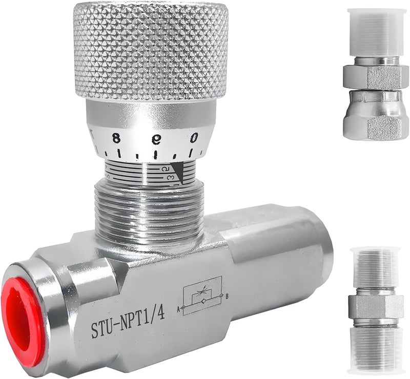 Cplbrb 1/4" NPT Hydraulic Flow Control Valve, 5000 PSI | One-Way Adjustable Speed Throttle Check Valve with 2 Pipe Adapters for Cylinder Control - Image 1